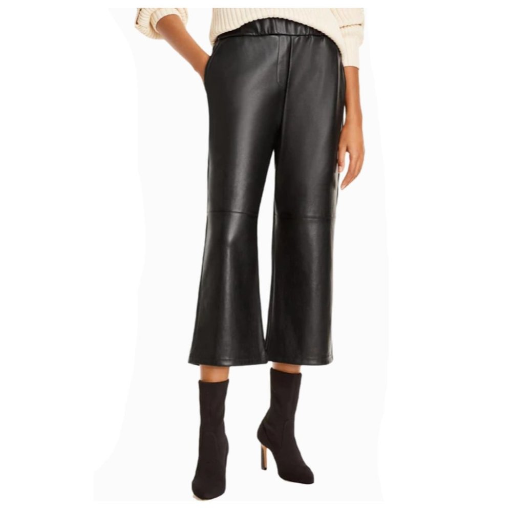 Aqua black faux leather pull on crop pants L
